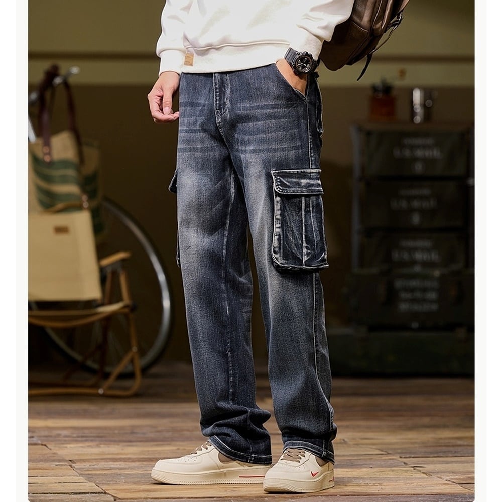 Multi-pocket straight denim jeans HL2443