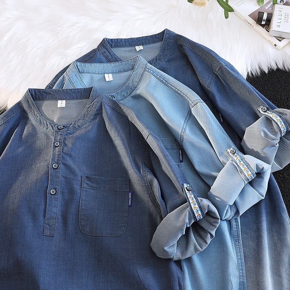 Big size 3/4 sleeve denim shirt HL2300