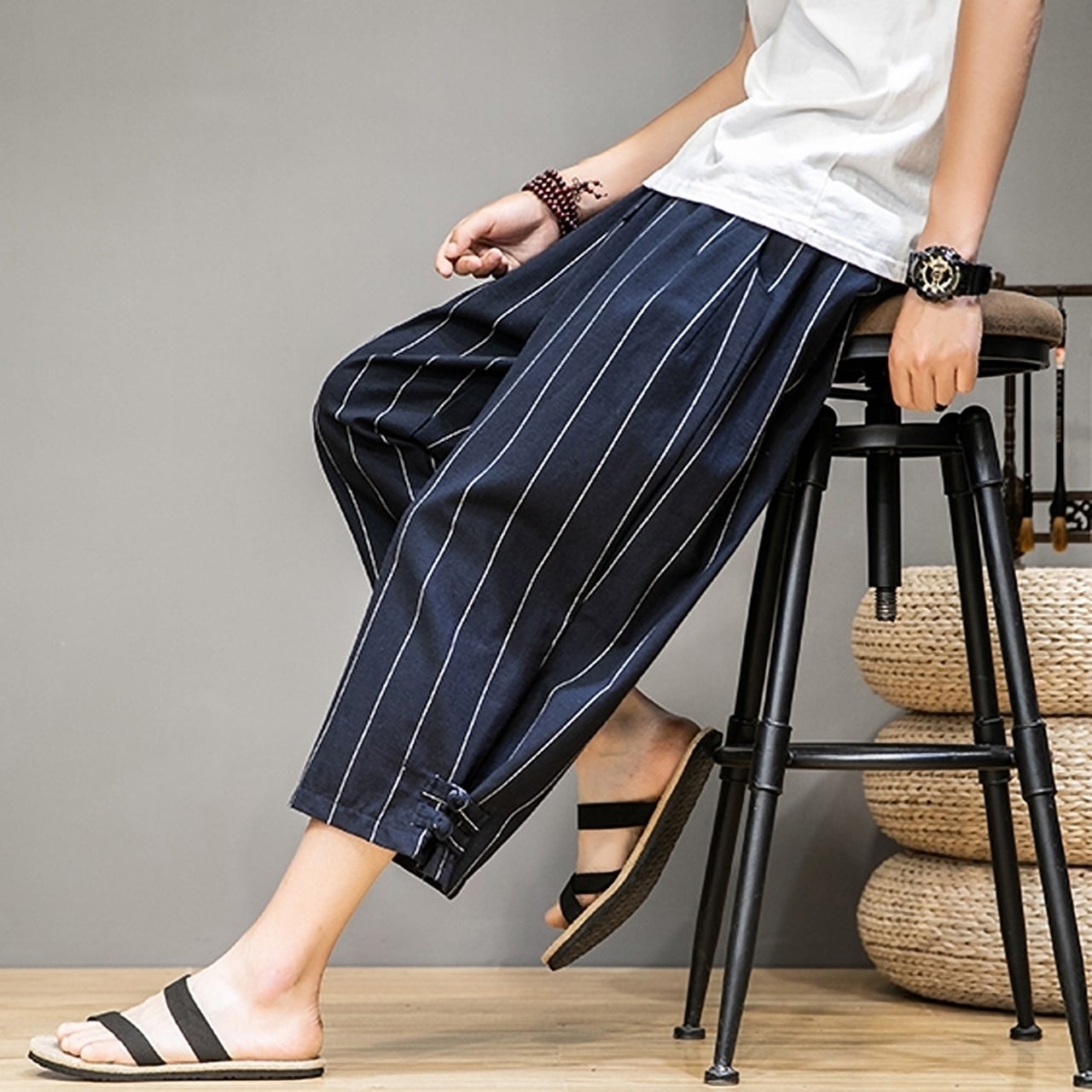 クロップド丈ストライプパンツ HL1752