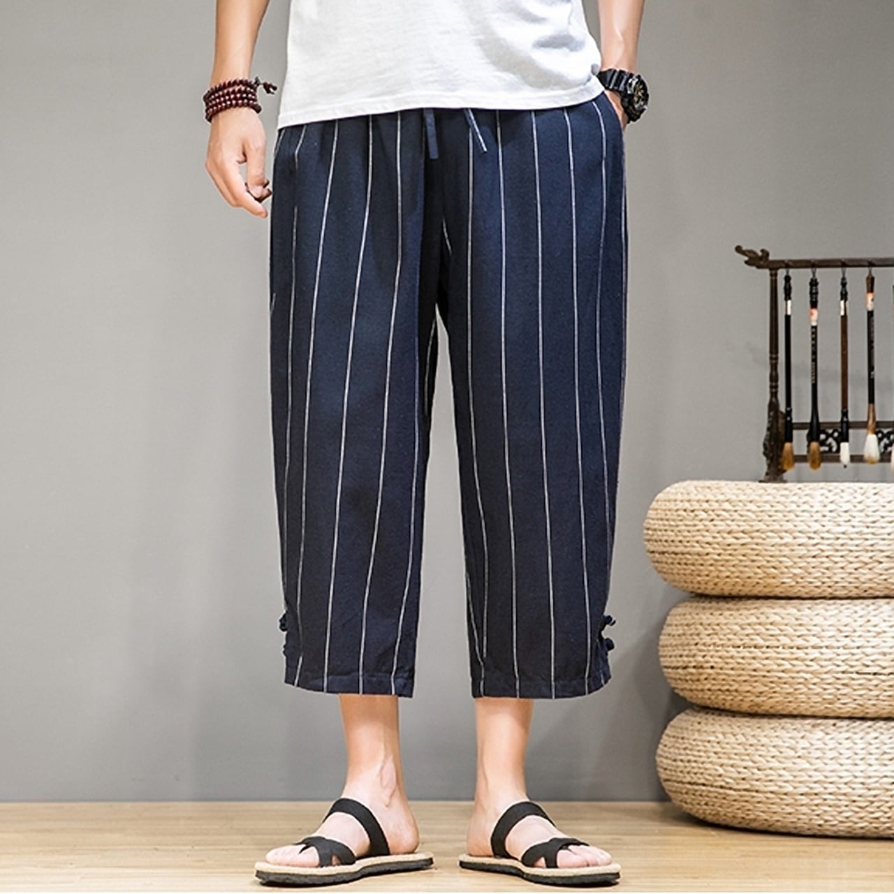 クロップド丈ストライプパンツ HL1752