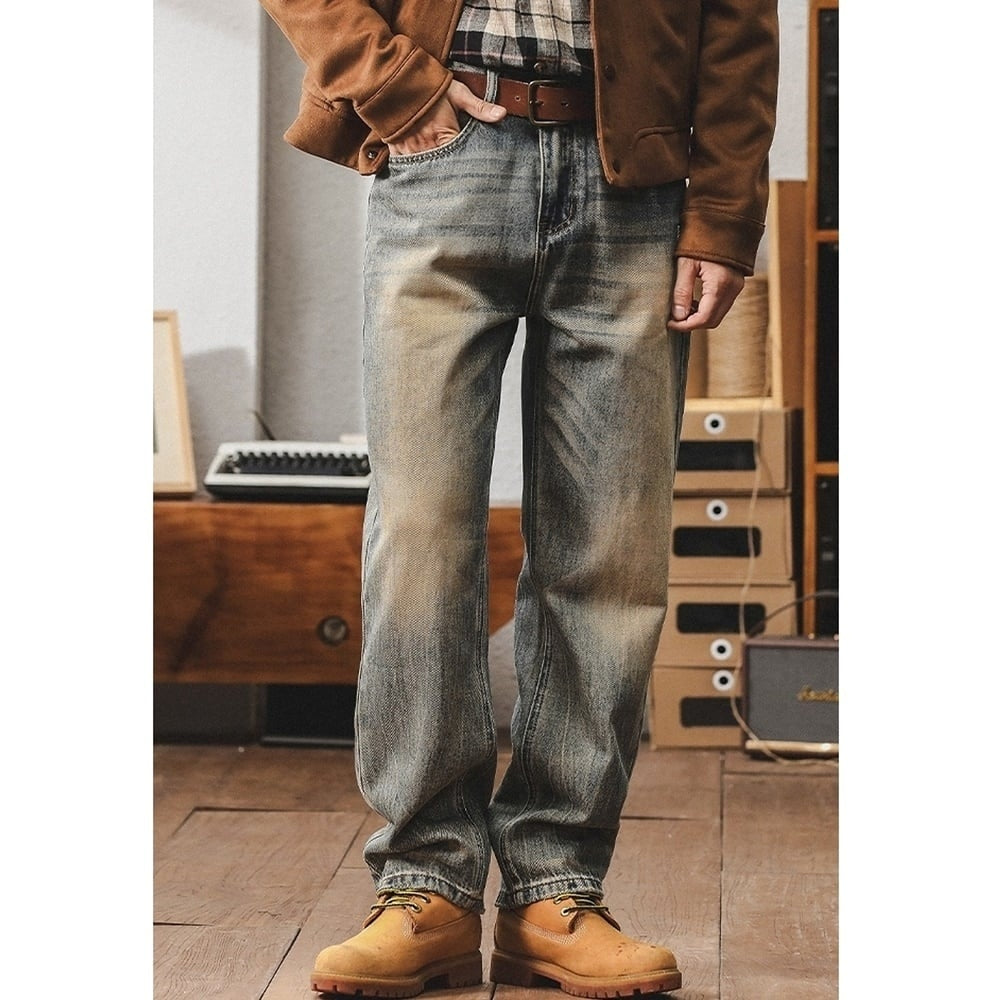 Washed color straight denim jeans HL2356