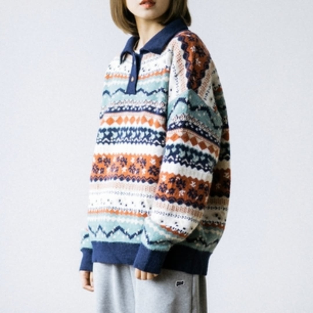 Ethnic Polo Knit Top HL1960
