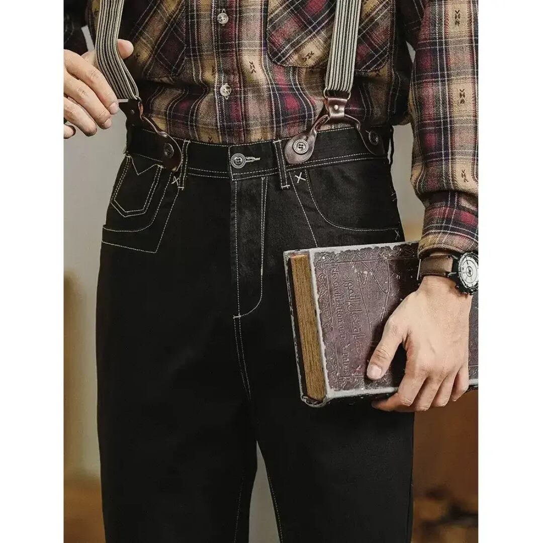サスペンダー付きステッチデニムパンツ HL1976