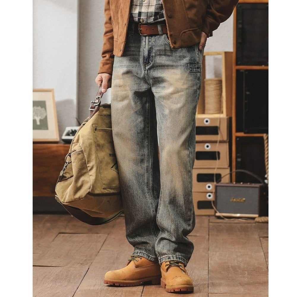 Washed color straight denim jeans HL2356