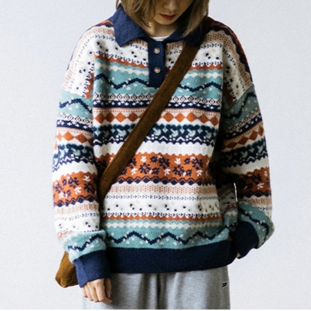 Ethnic Polo Knit Top HL1960