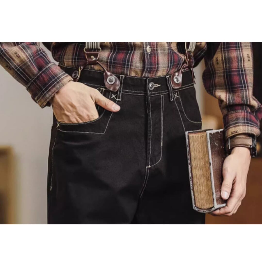 サスペンダー付きステッチデニムパンツ HL1976