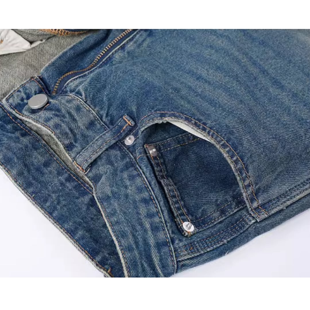 Washed Blue Straight Denim Jeans HL1991