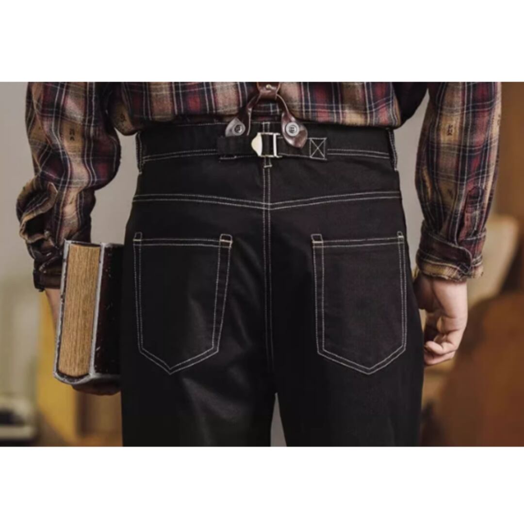 サスペンダー付きステッチデニムパンツ HL1976