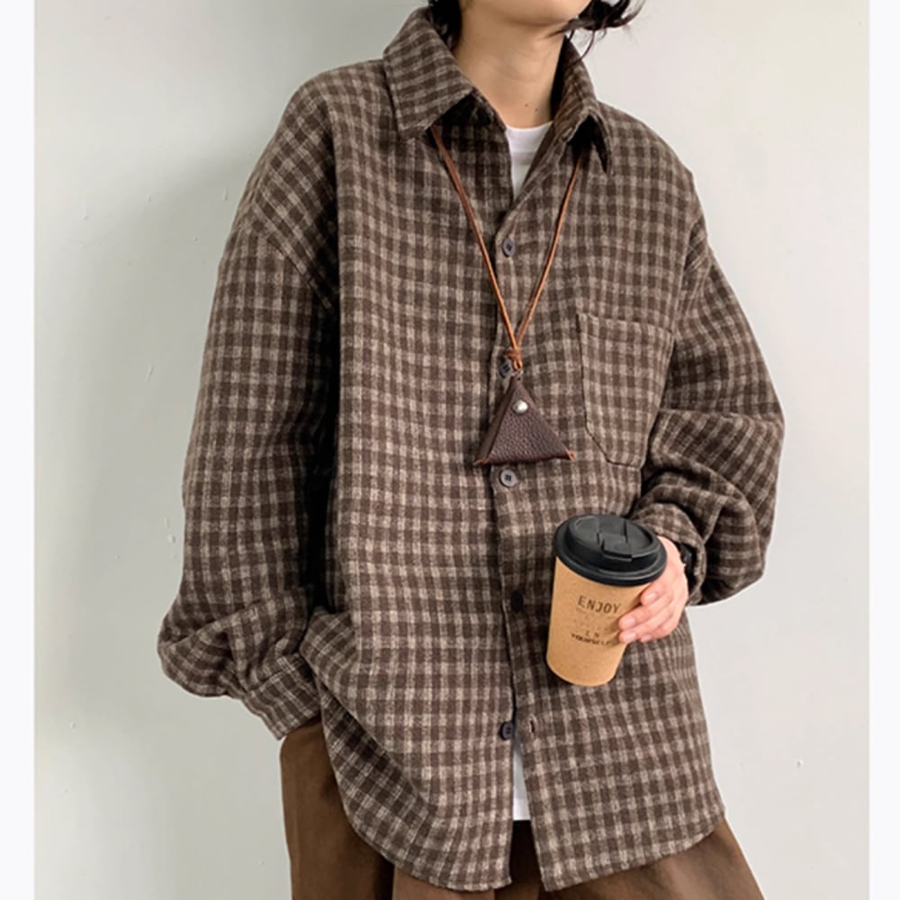 Gingham check flannel shirt HL2304
