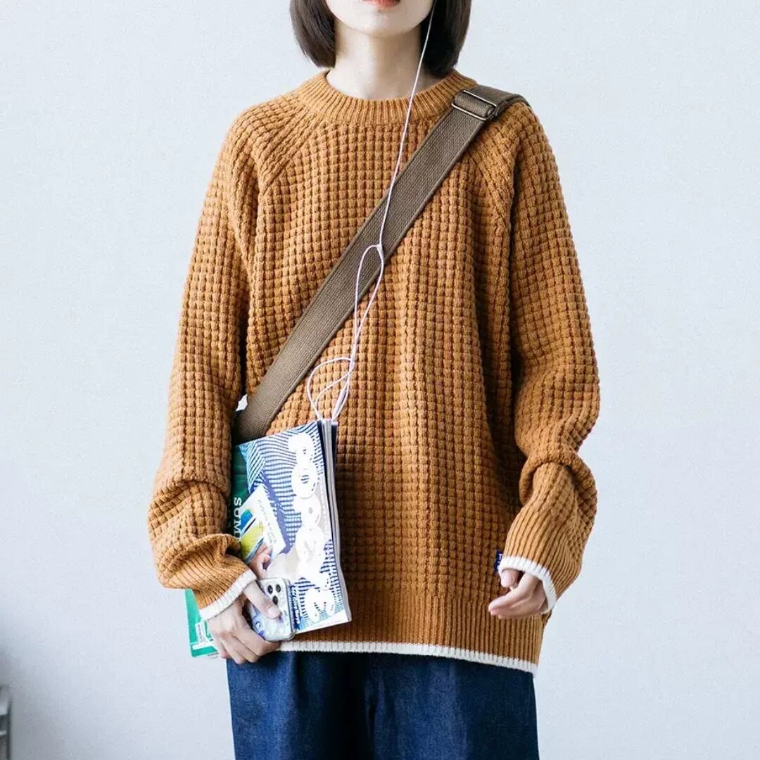 フェイクレイヤードワッフルニットトップス HL1979