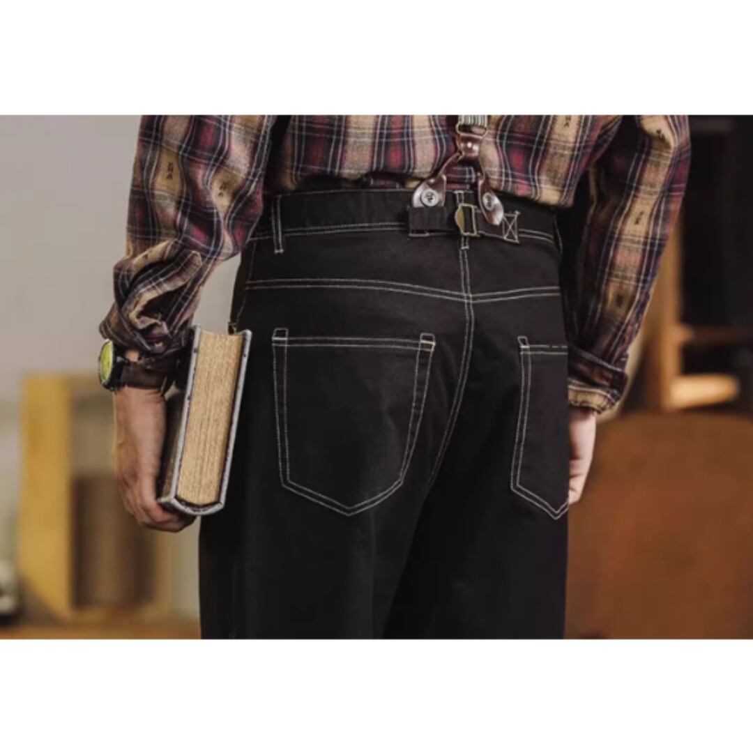 サスペンダー付きステッチデニムパンツ HL1976