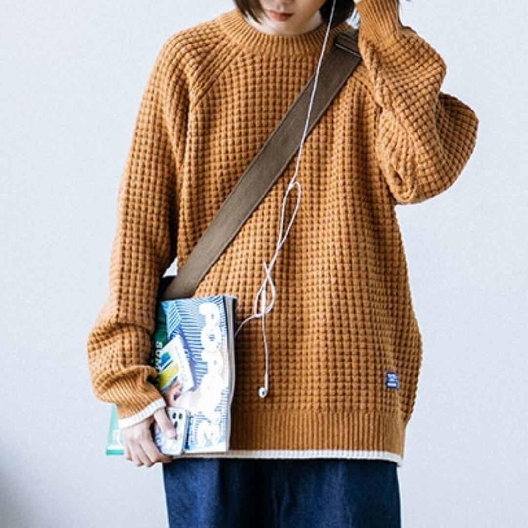 フェイクレイヤードワッフルニットトップス HL1979