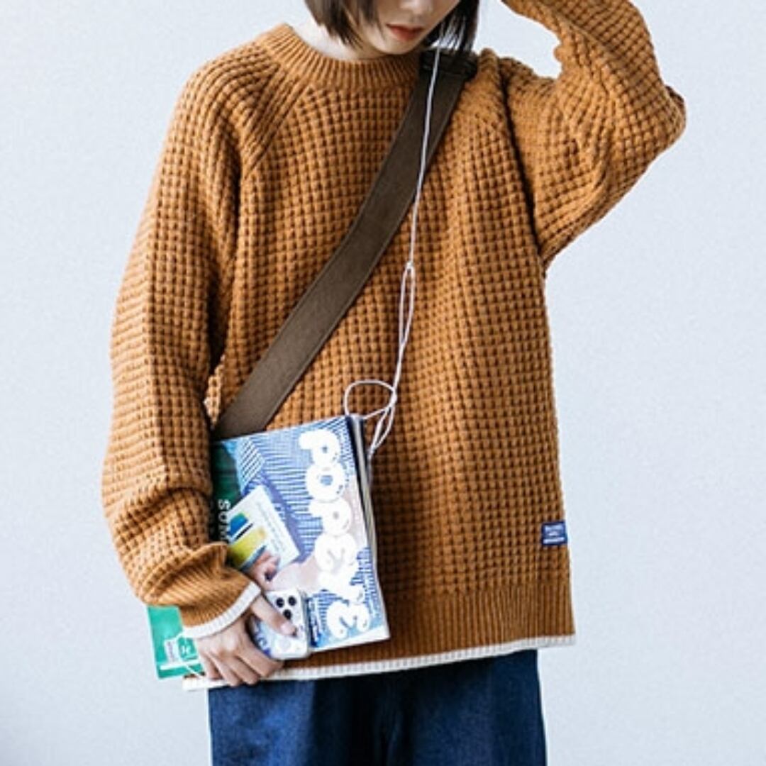 フェイクレイヤードワッフルニットトップス HL1979
