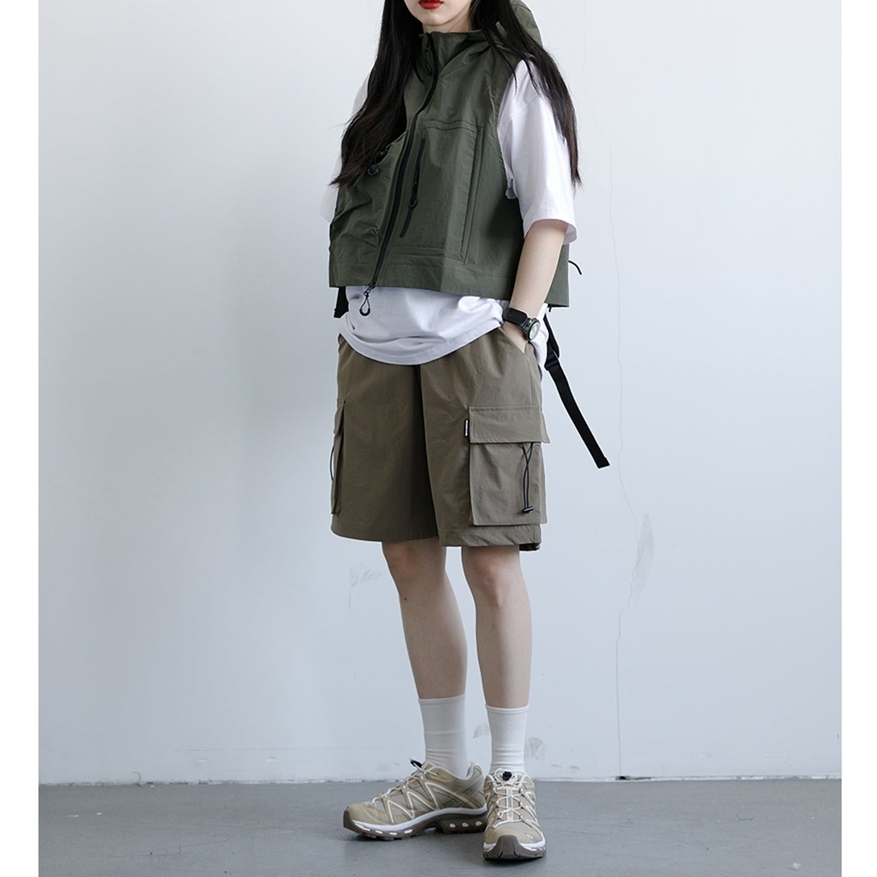 フード付きクロップドベスト HL1668