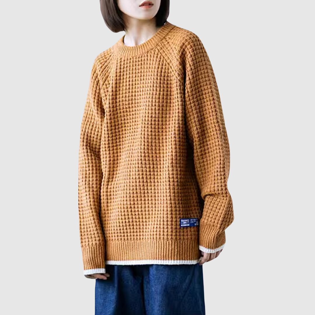 フェイクレイヤードワッフルニットトップス HL1979