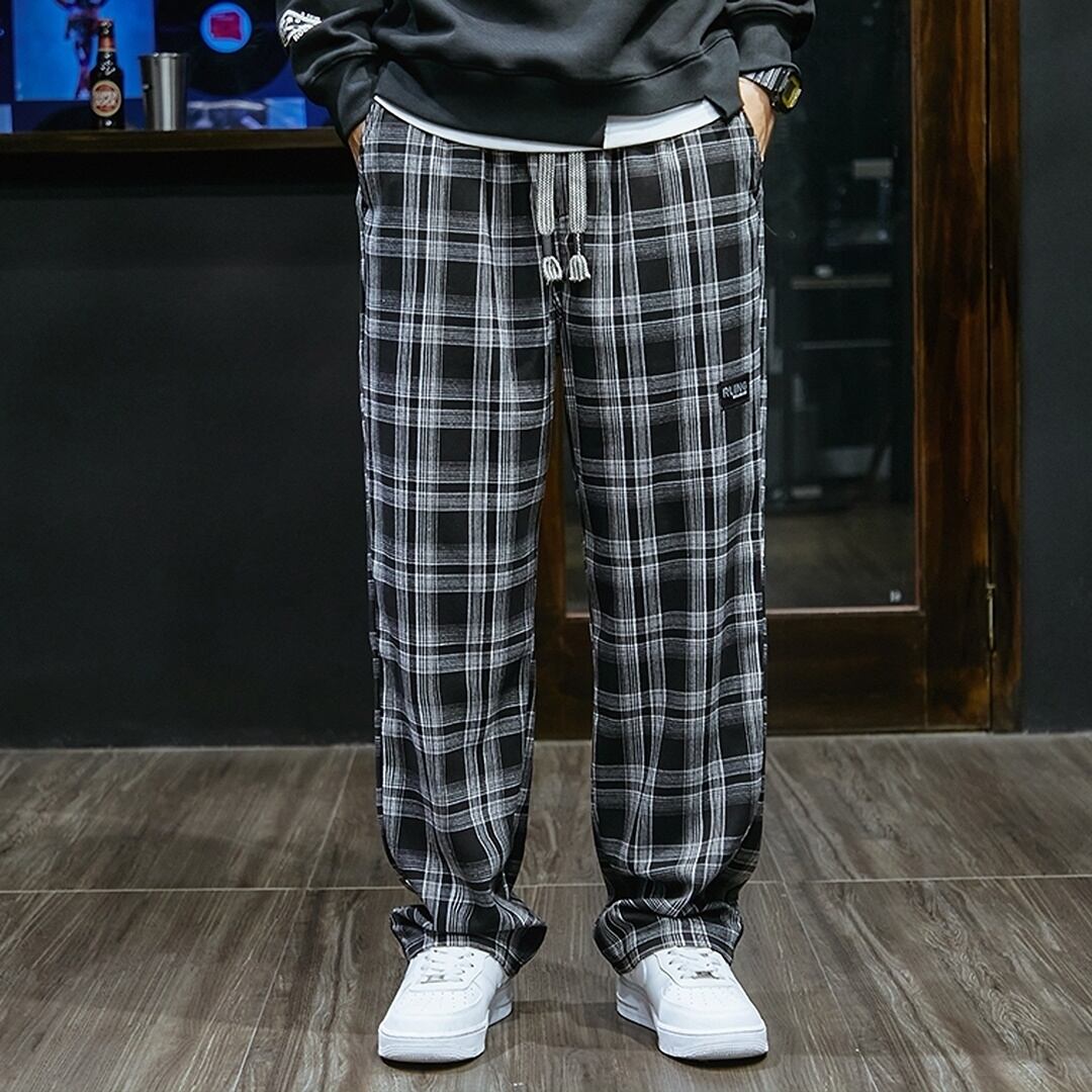 チェック柄ルーズストレートパンツ HL1915