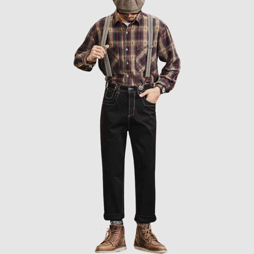 サスペンダー付きステッチデニムパンツ HL1976