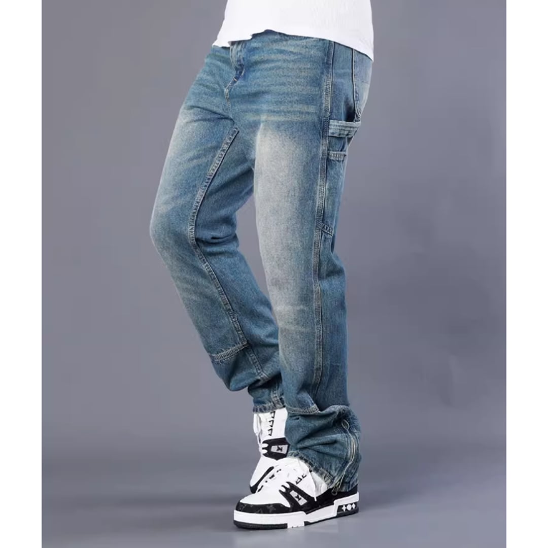 Washed Blue Straight Denim Jeans HL1991
