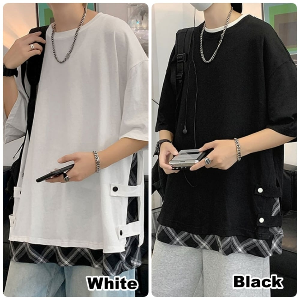 Faux layered short sleeve tops HL2555