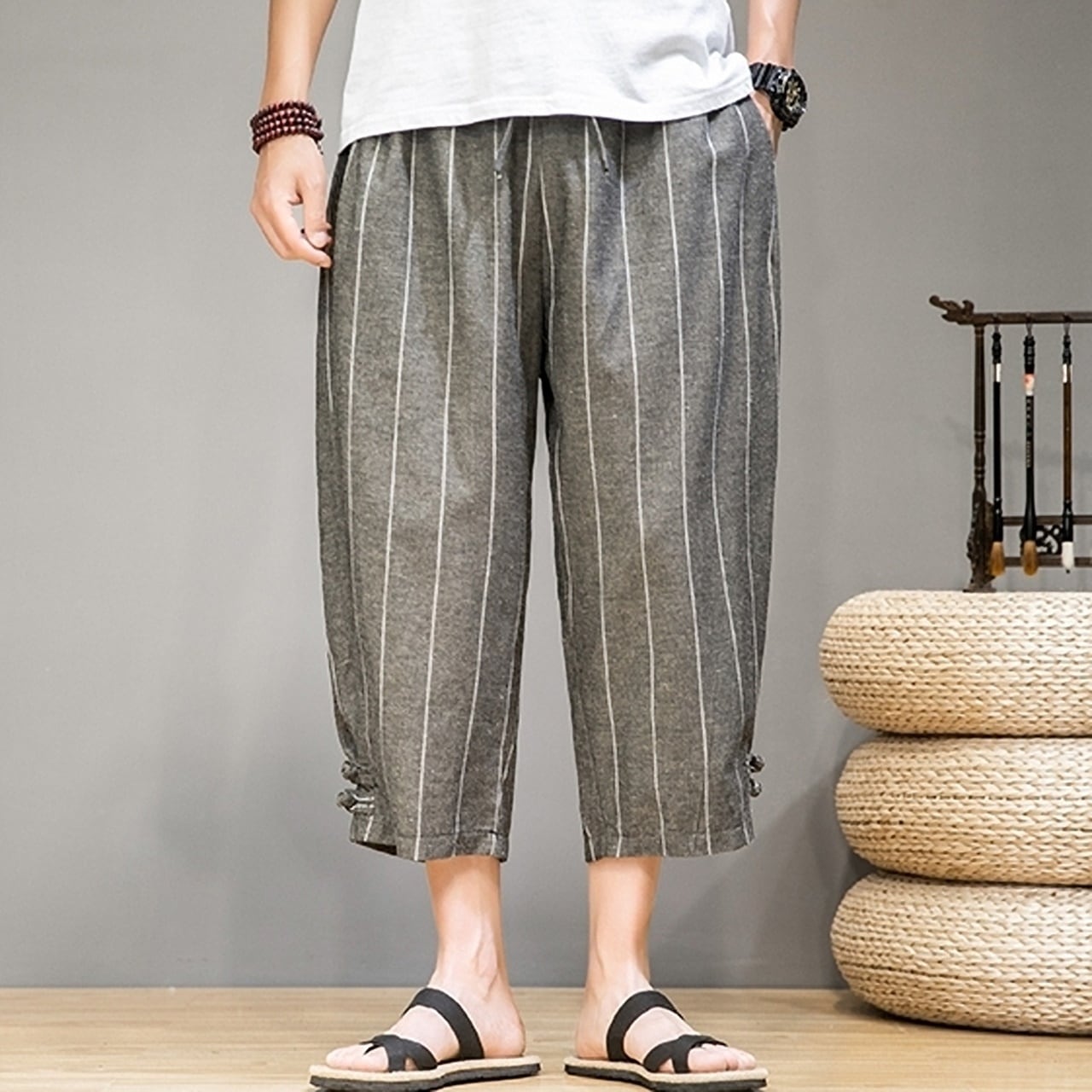 クロップド丈ストライプパンツ HL1752