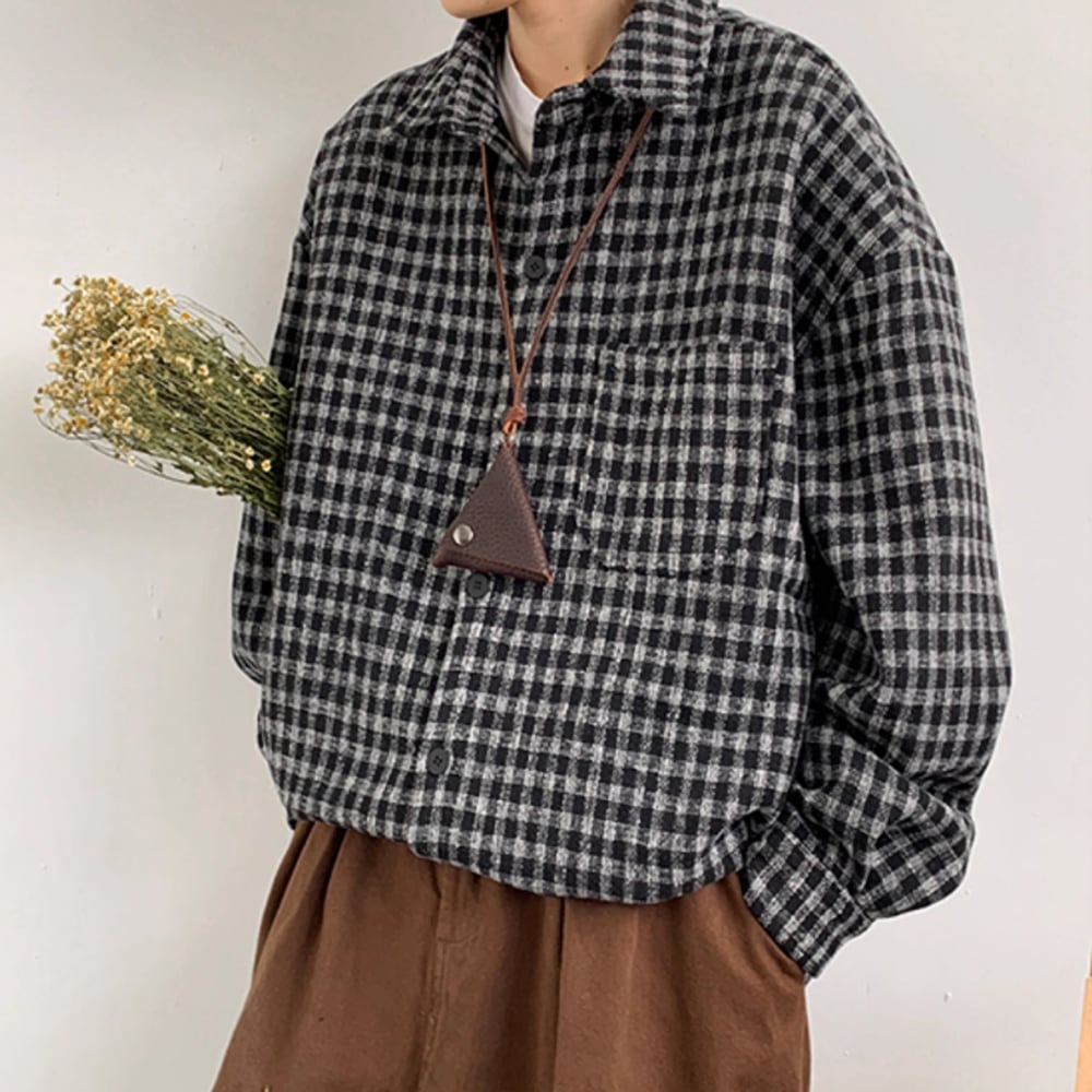 Gingham check flannel shirt HL2304