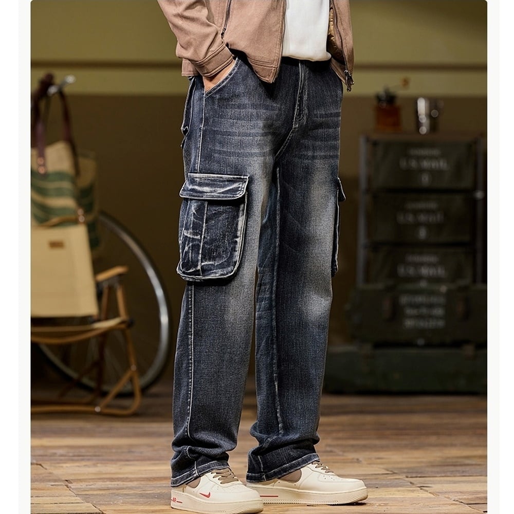Multi-pocket straight denim jeans HL2443