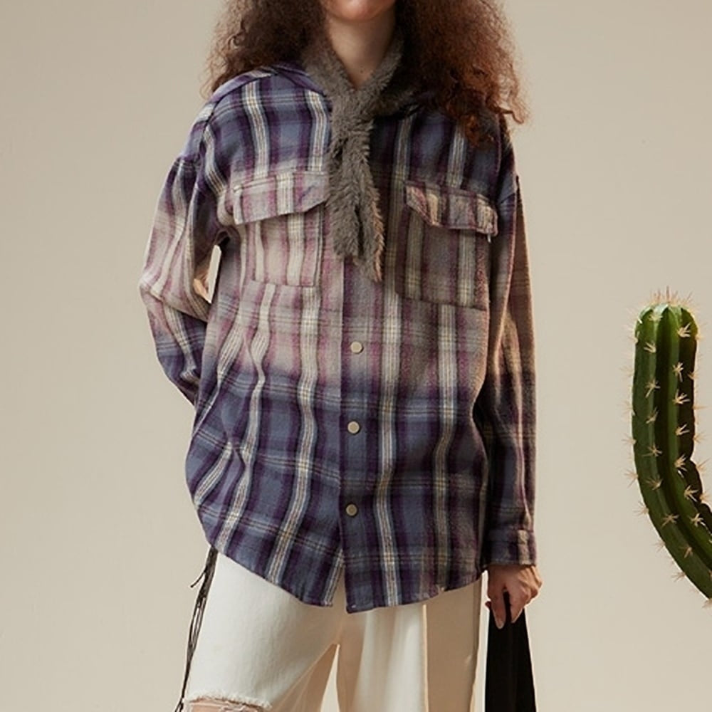 Hooded gradation check shirt HL2421