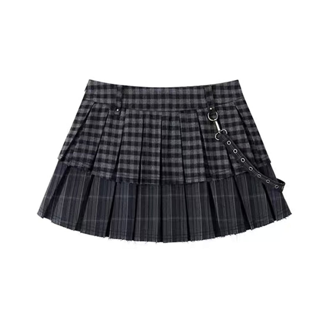 Double pleated mini skirt E7044