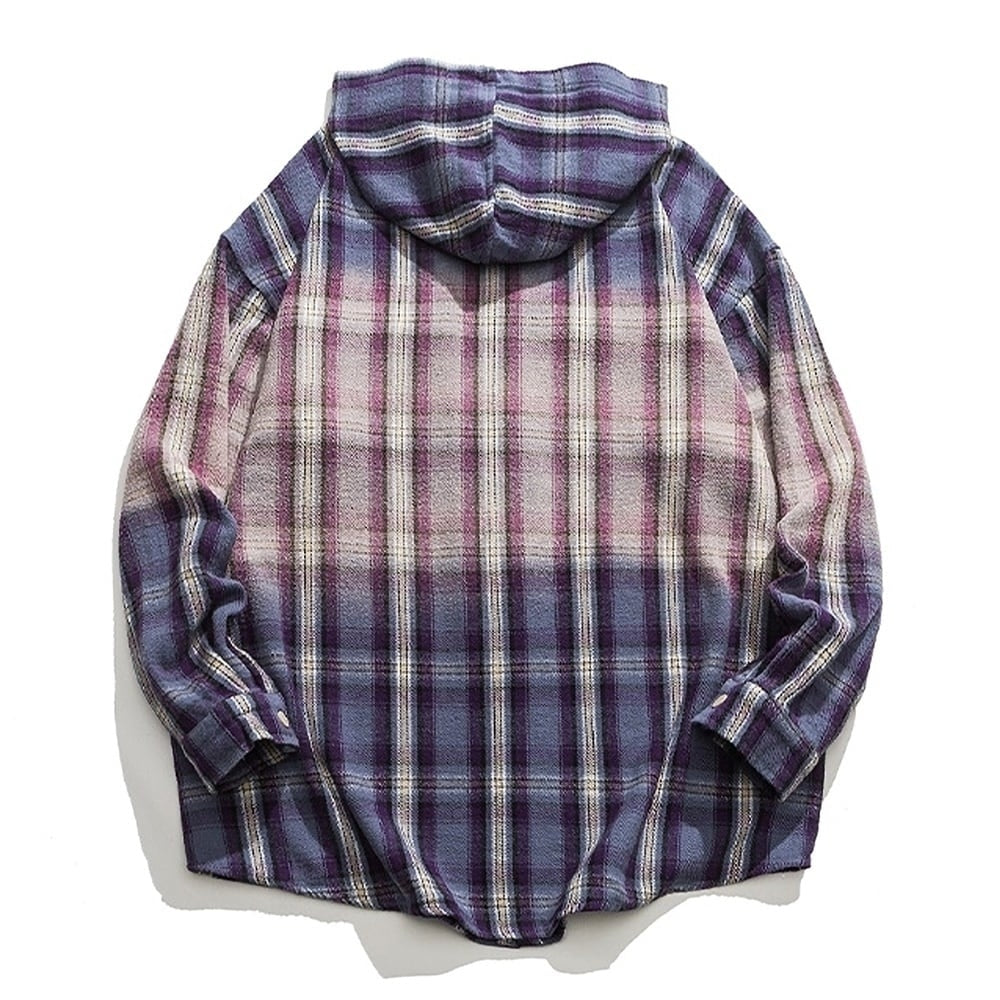 Hooded gradation check shirt HL2421
