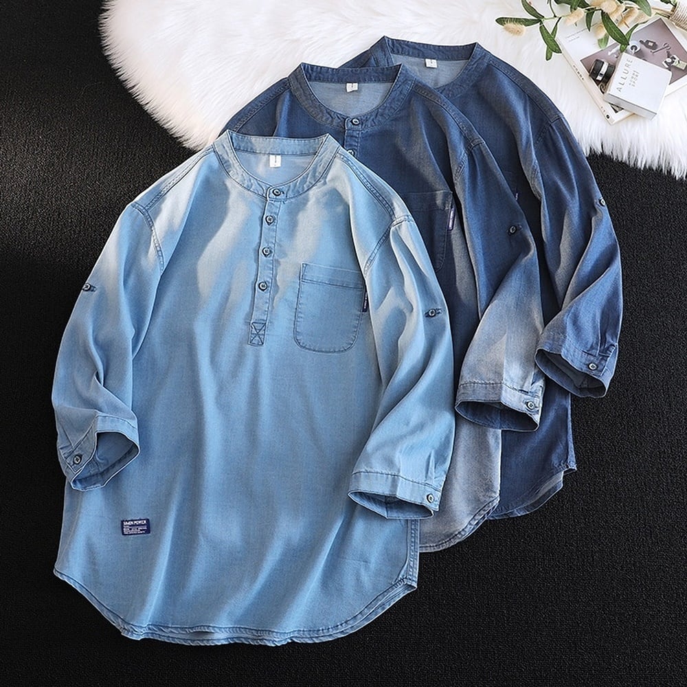Big size 3/4 sleeve denim shirt HL2300