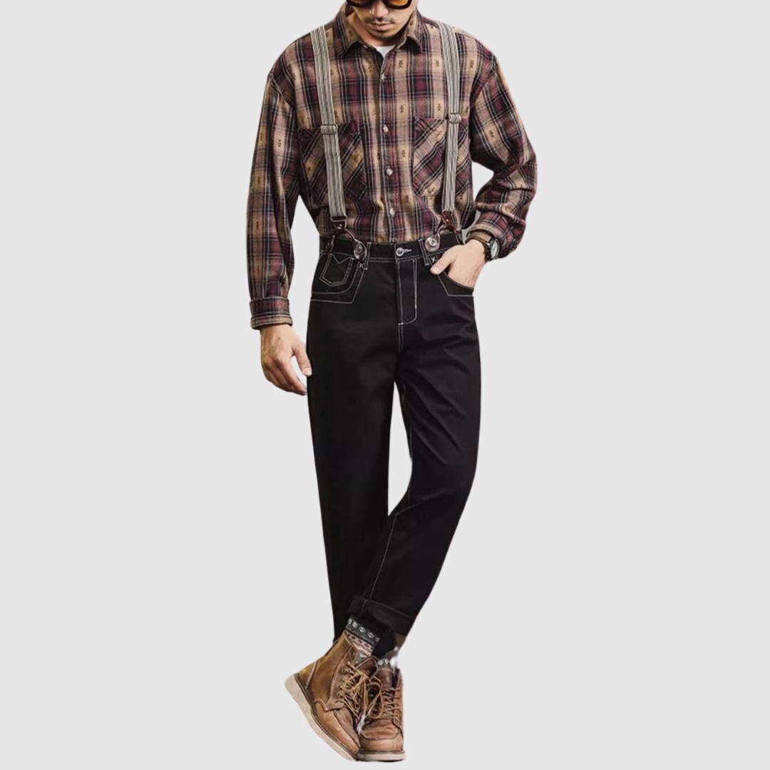 サスペンダー付きステッチデニムパンツ HL1976
