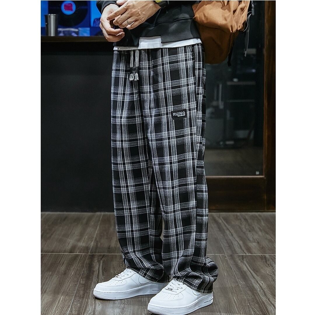 チェック柄ルーズストレートパンツ HL1915