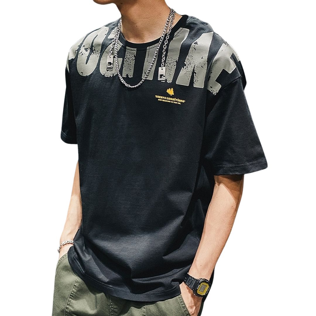 ラウンドネックプリントTシャツ HL1553