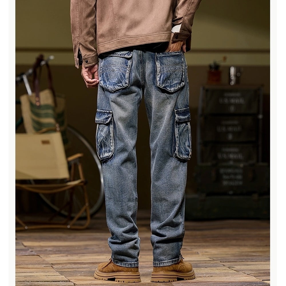 Multi-pocket straight denim jeans HL2443