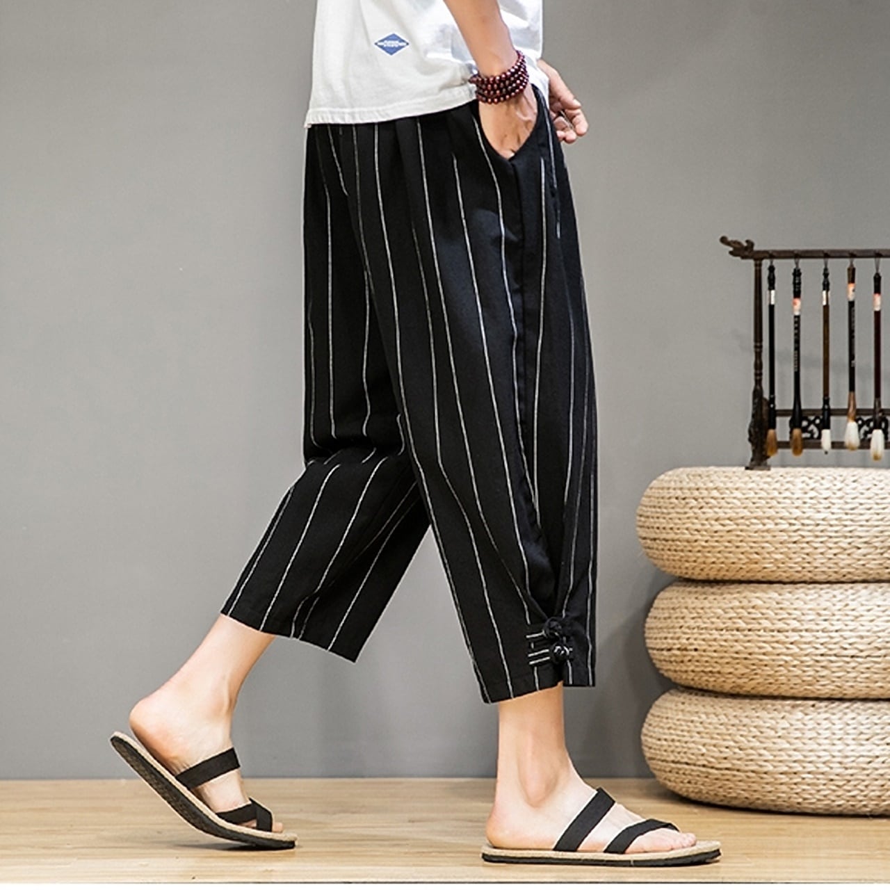 クロップド丈ストライプパンツ HL1752