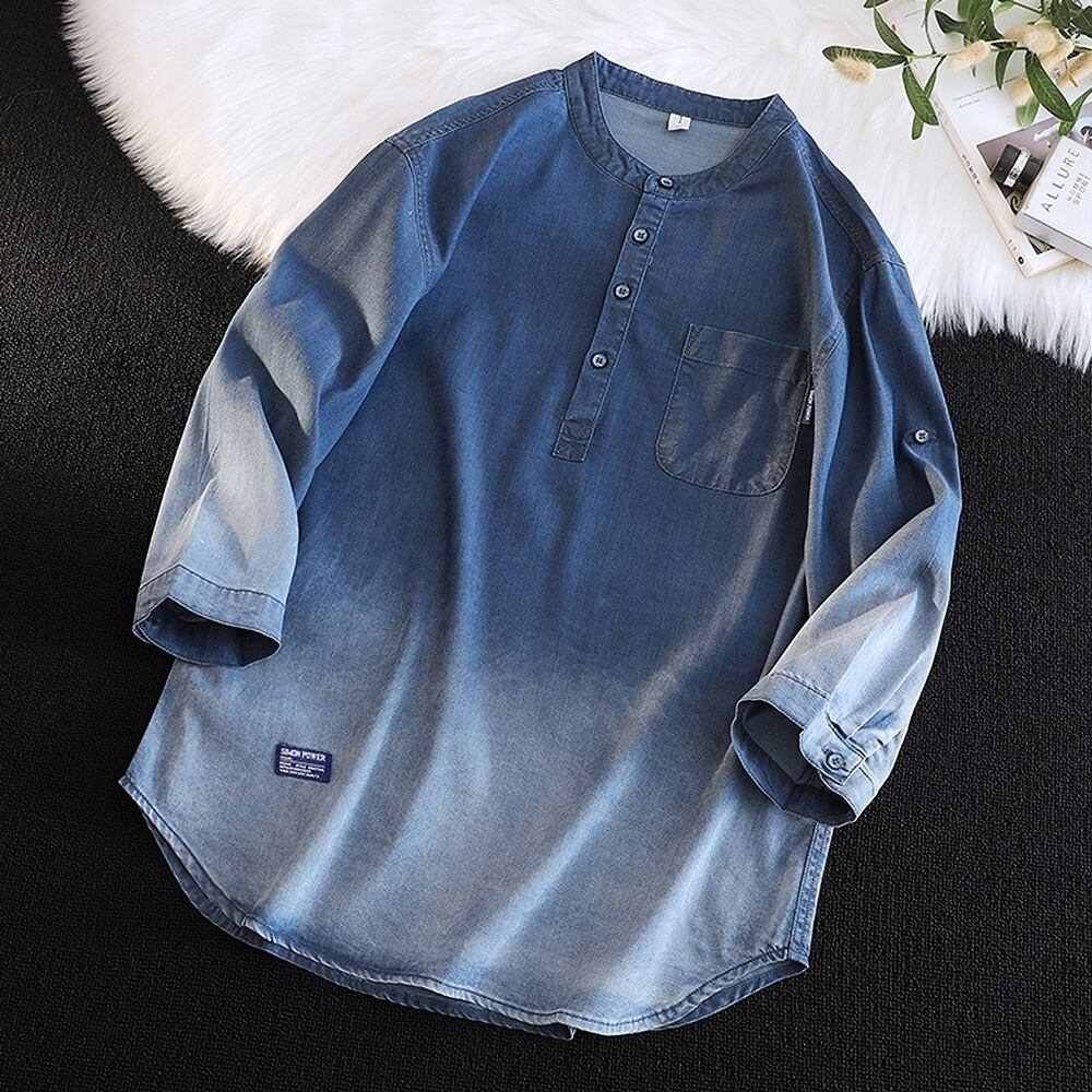Big size 3/4 sleeve denim shirt HL2300