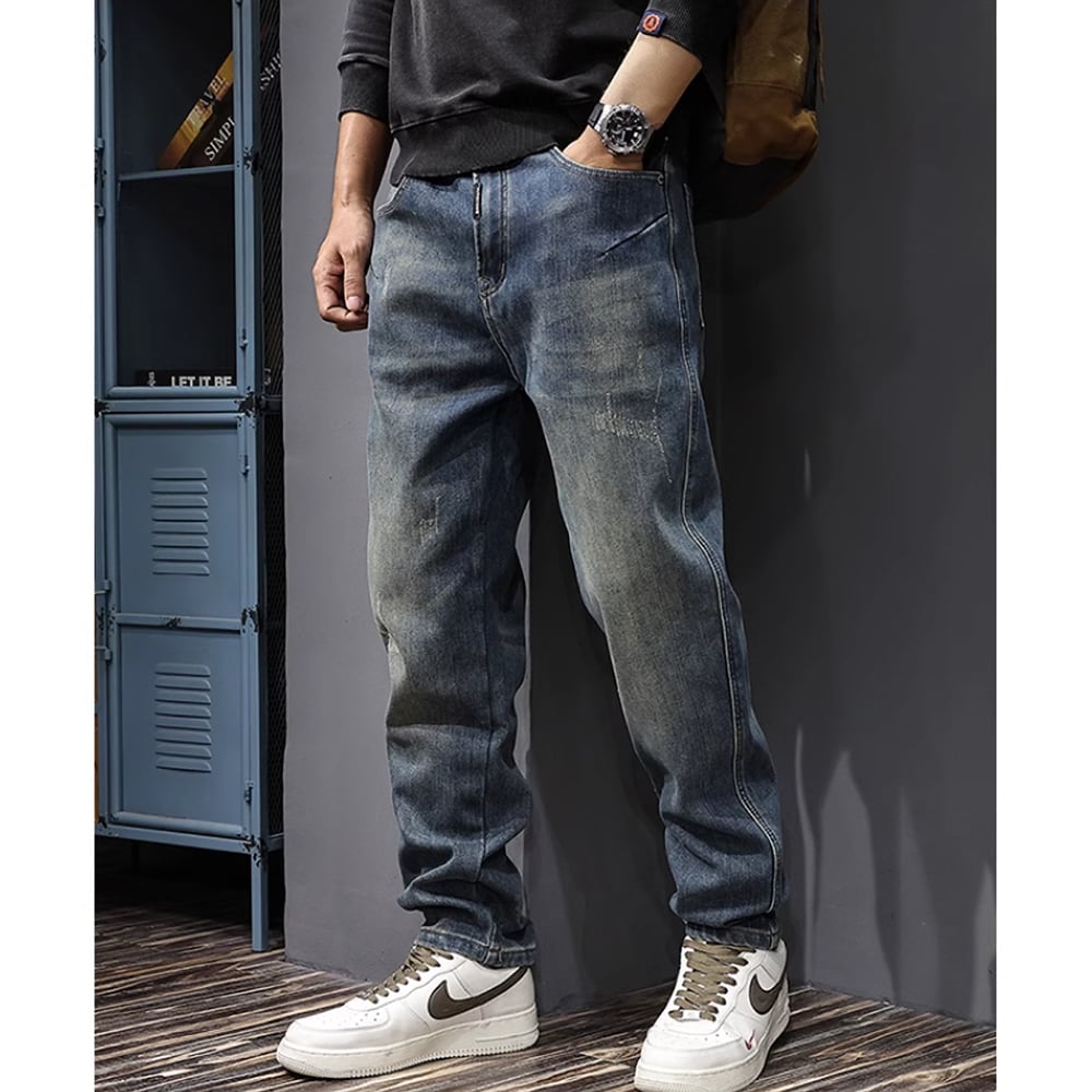 Brushed lining straight denim pants HL2307