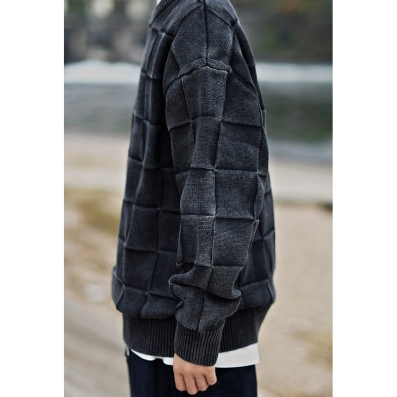 Block check knit tops HL2208