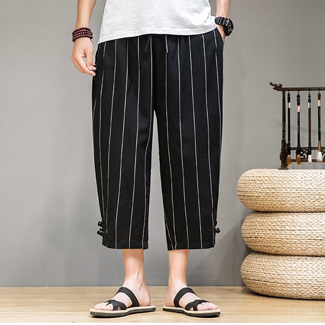 クロップド丈ストライプパンツ HL1752
