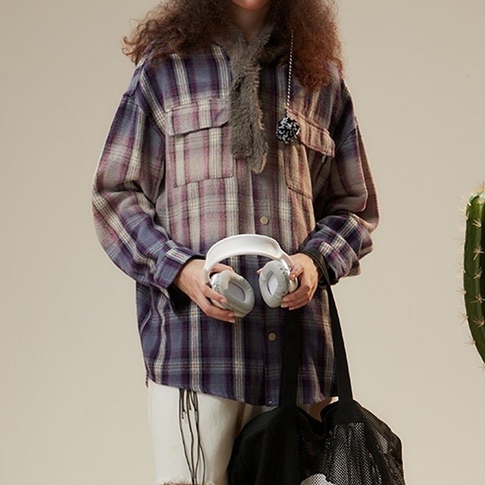 Hooded gradation check shirt HL2421