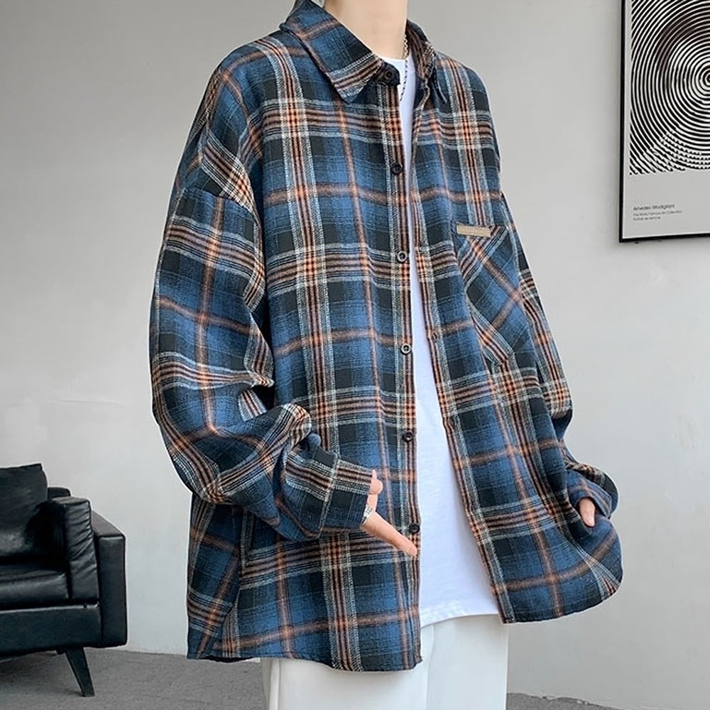 Big size retro check shirt HL2301