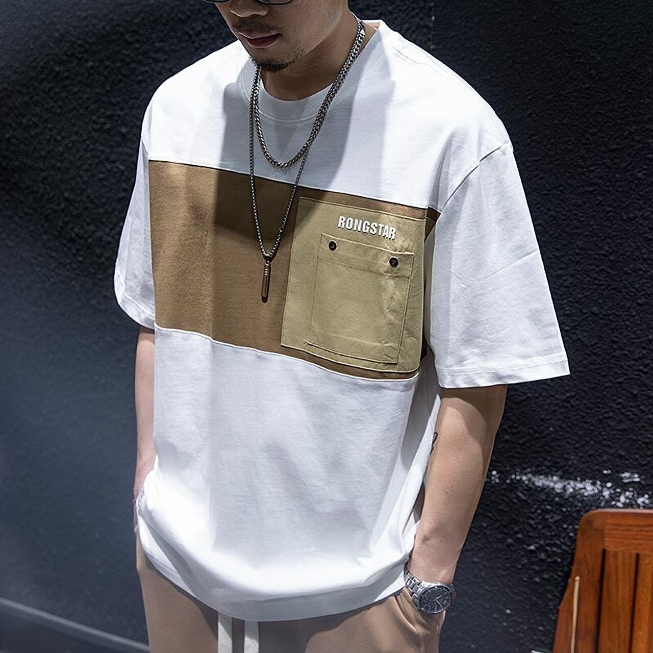 バイカラーラウンドネックTシャツ HL1781