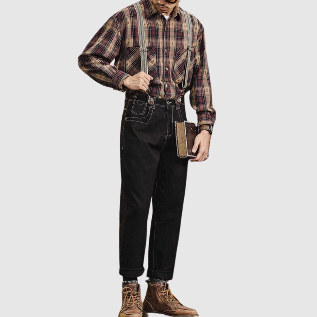 サスペンダー付きステッチデニムパンツ HL1976