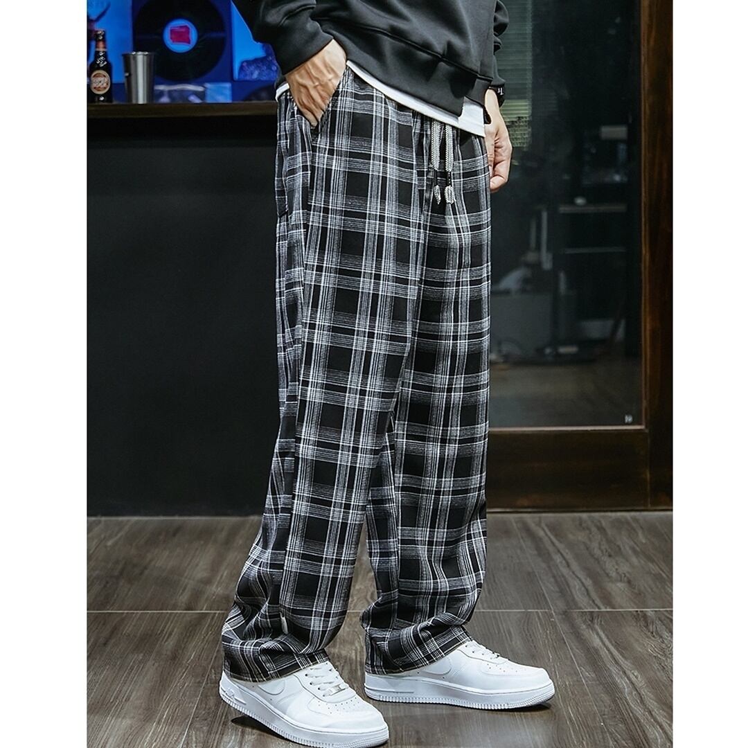 チェック柄ルーズストレートパンツ HL1915
