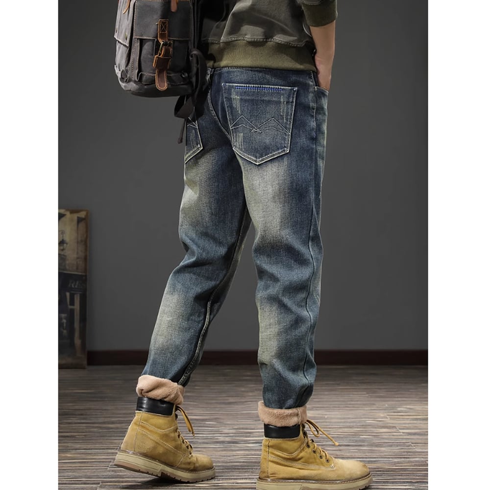 Brushed lining straight denim pants HL2308