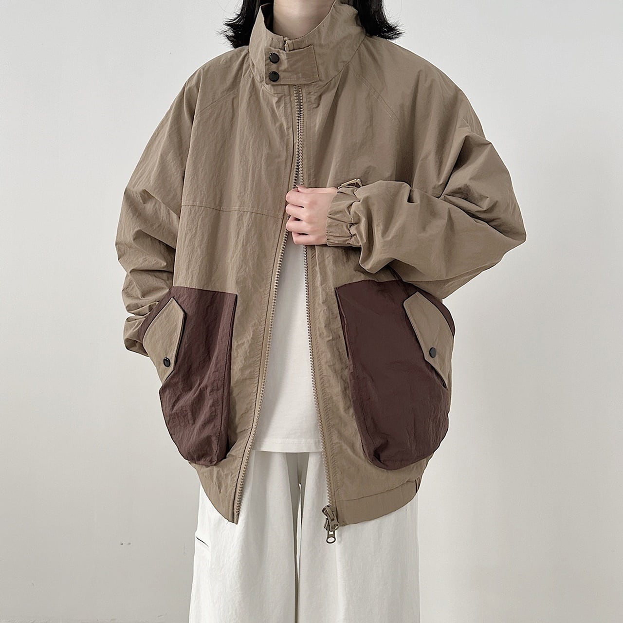 Stand collar zip up blouson HL1614
