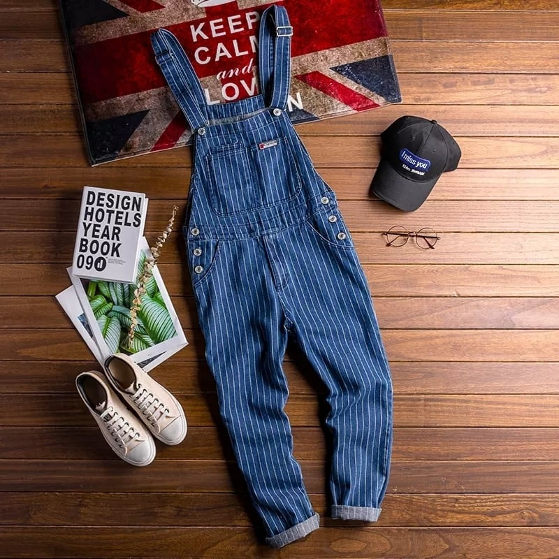 Striped denim overalls HL2043