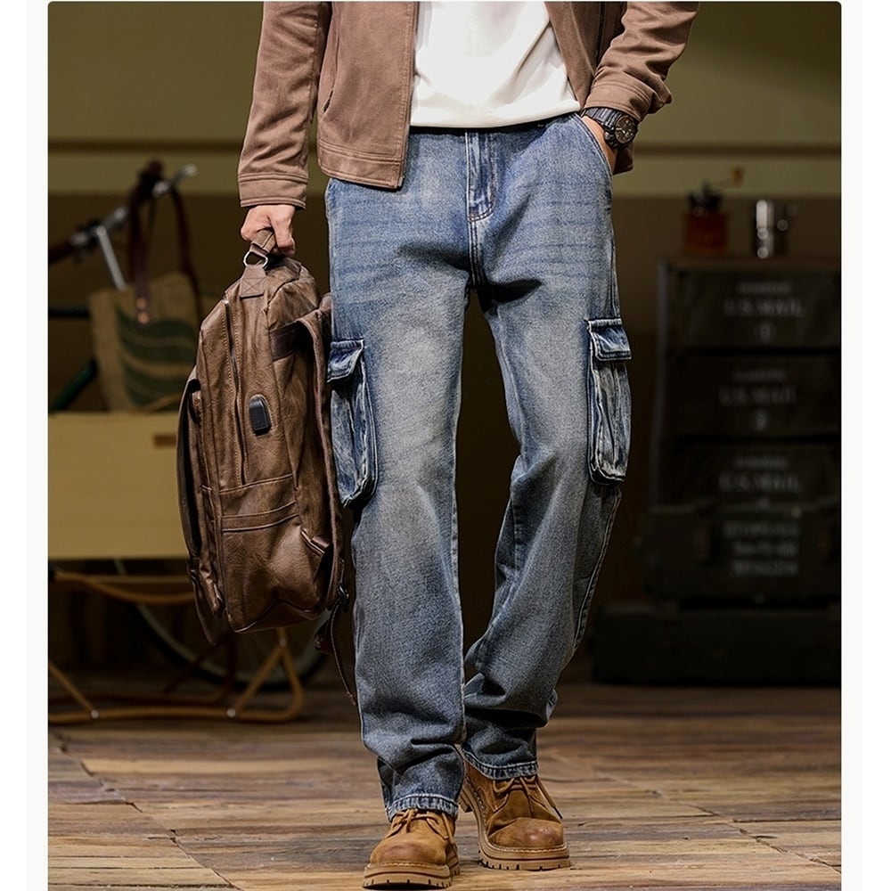 Multi-pocket straight denim jeans HL2443