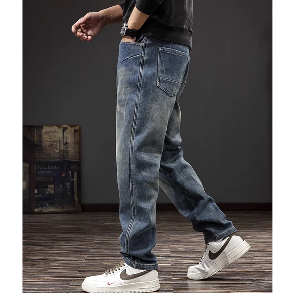 Brushed lining straight denim pants HL2307
