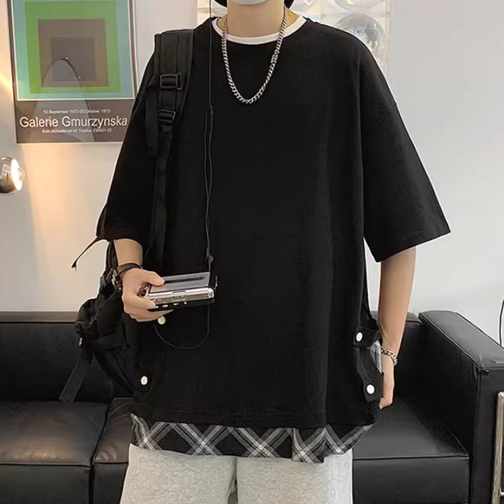 Fake layered short sleeve tops HL2483